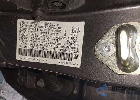 2019 Honda Civic Sport from USA, damaged, VIN 2HGFC2F89KH595697